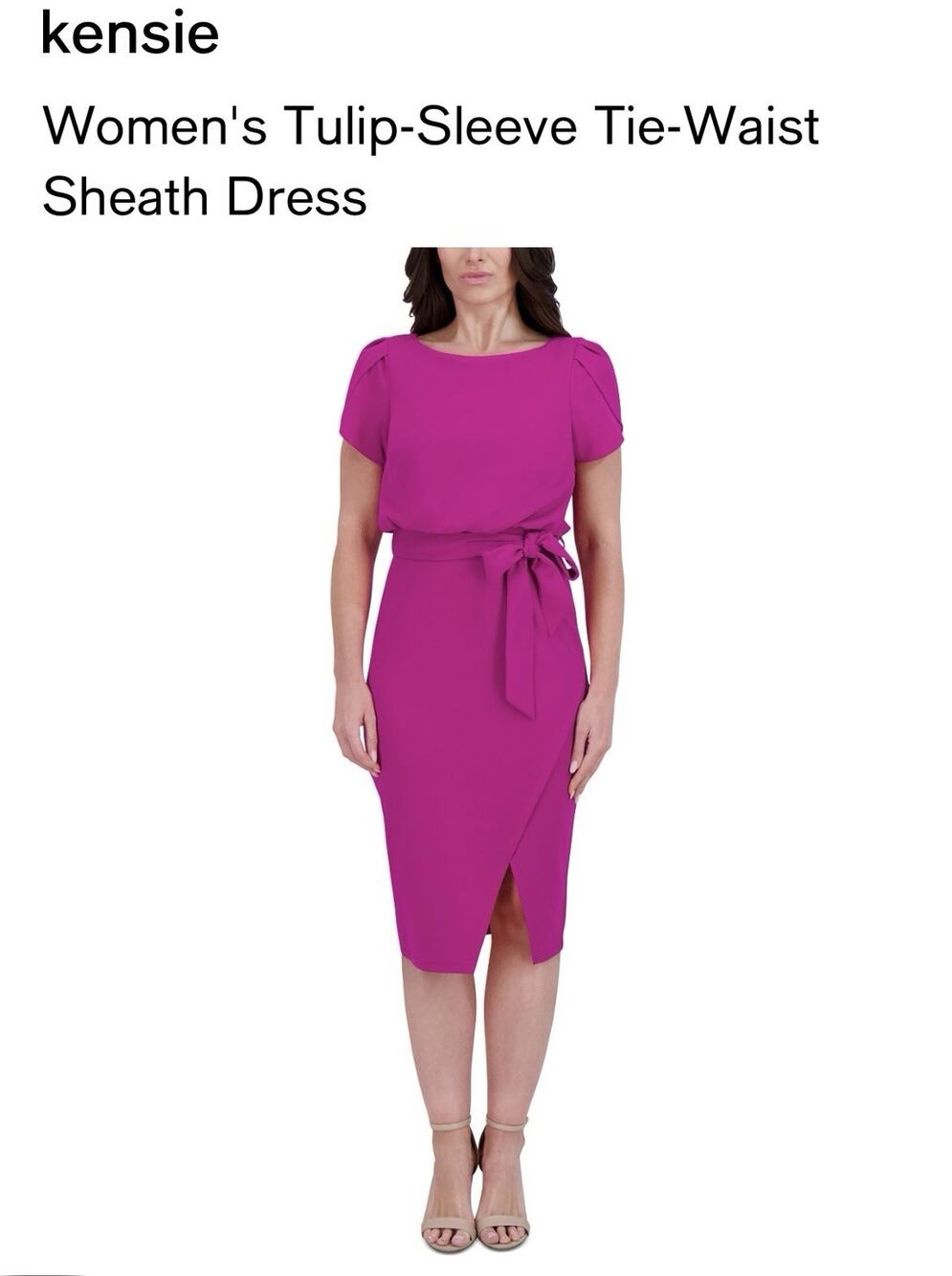 Kensie Women's Tulip-Sleeve Tie Waist Sheath Midi Dress Sz 8 # 80